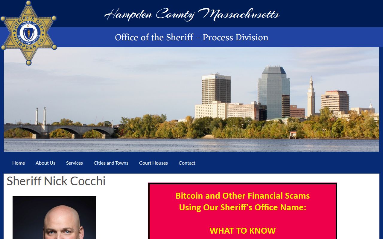 Hampden County Sheriff process division office handling civil capias process, not criminal warrants
