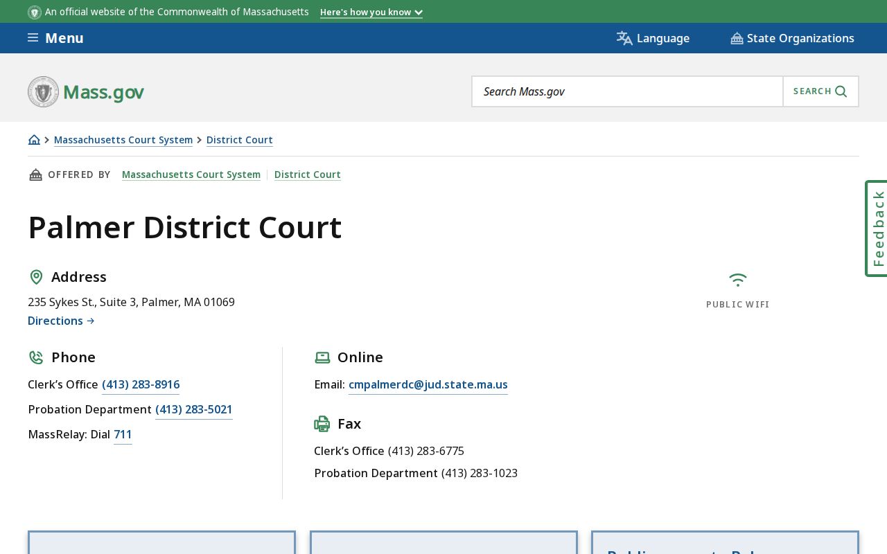 Palmer District Court where eastern Hampden County traffic warrant cases are filed