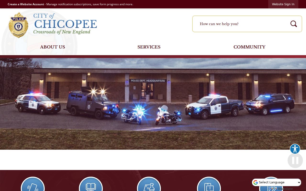 Chicopee police department page used when checking Chicopee warrant records