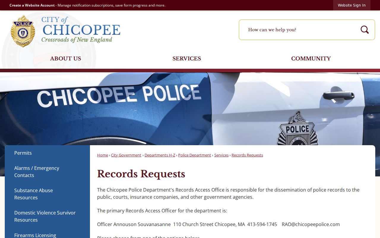 Chicopee police records request instructions that do not confirm a Hampden County warrant