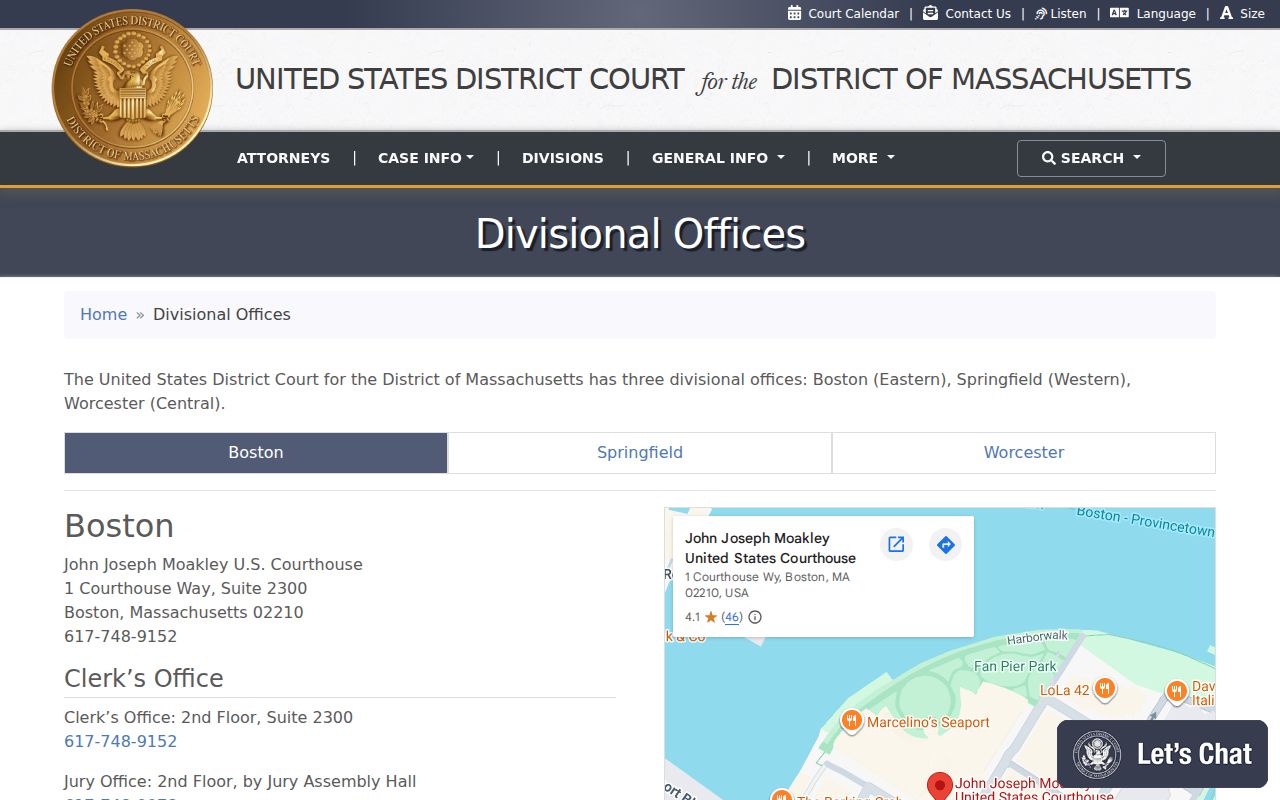 Springfield federal courthouse serving the Hampden County federal arrest warrant division