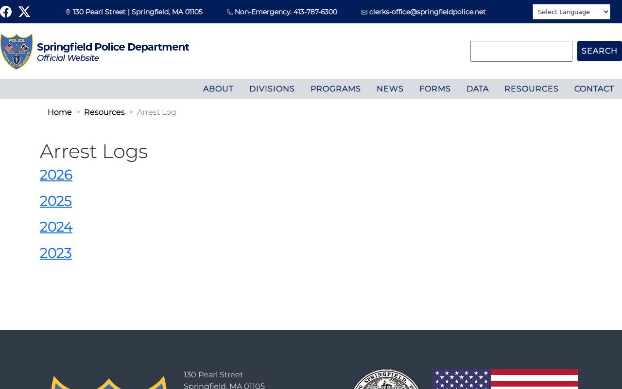 Springfield arrest log index page that is not a Hampden County warrant search